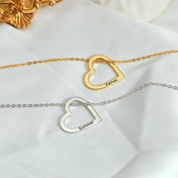 heart name necklace gold and silver