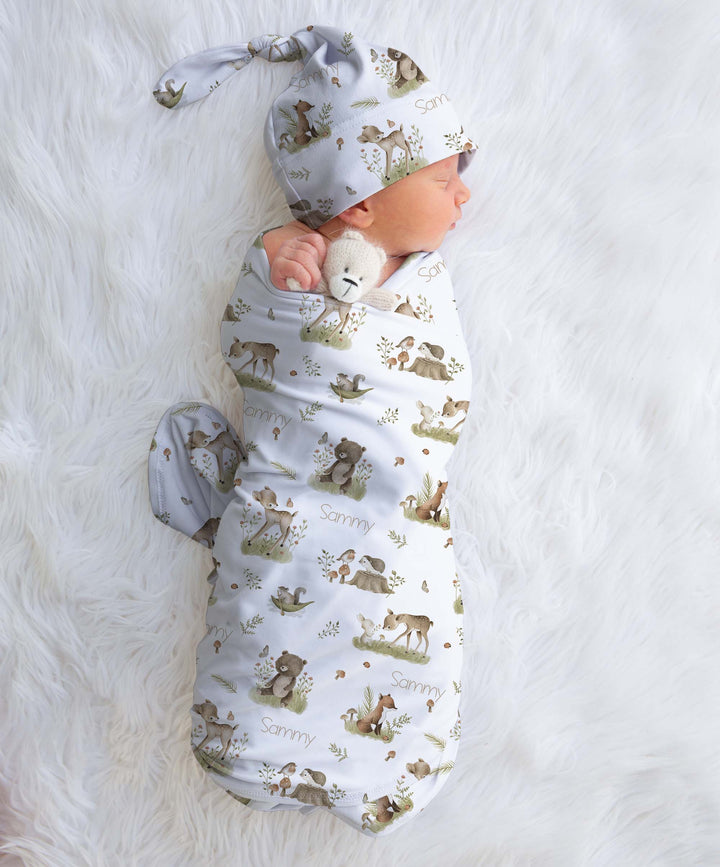 forest animals baby swaddle