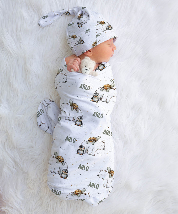 Personalised Swaddle & Beanie Set