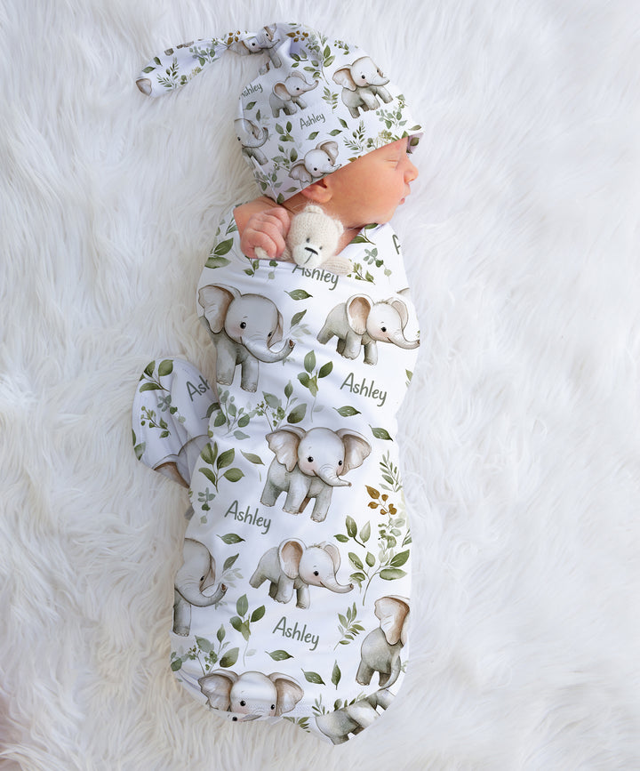 baby elephant personalised swaddle