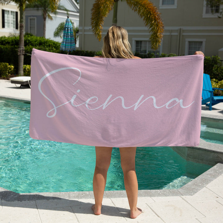 personalised kids beach towels pink