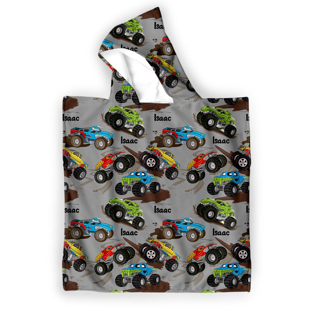 monster trucks kids hooded towel