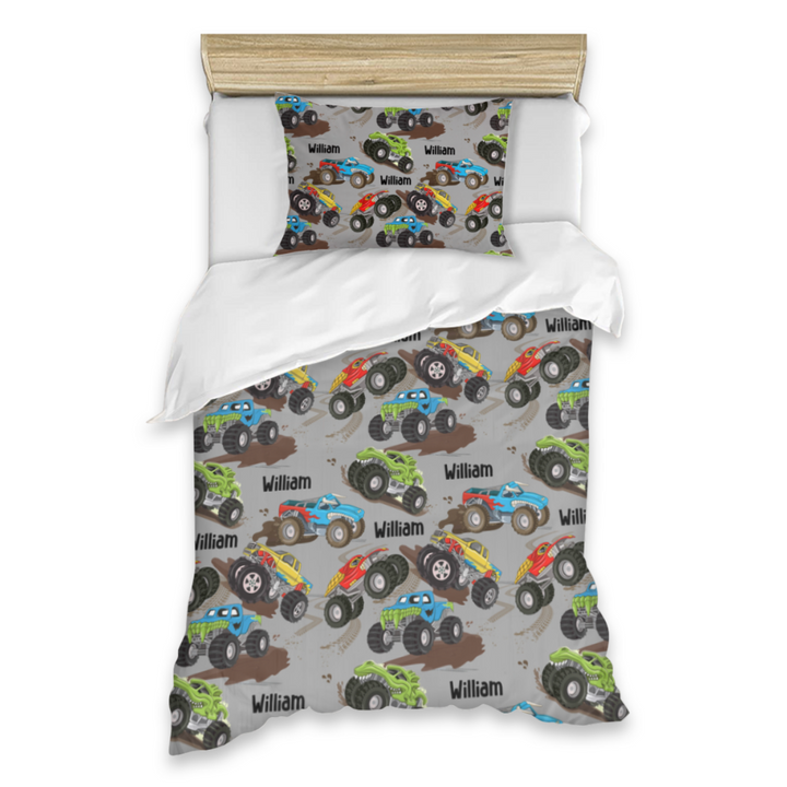 monster truck kids personalised quilt cover