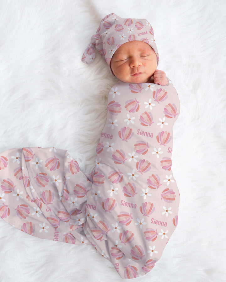 seashell baby girl swaddle