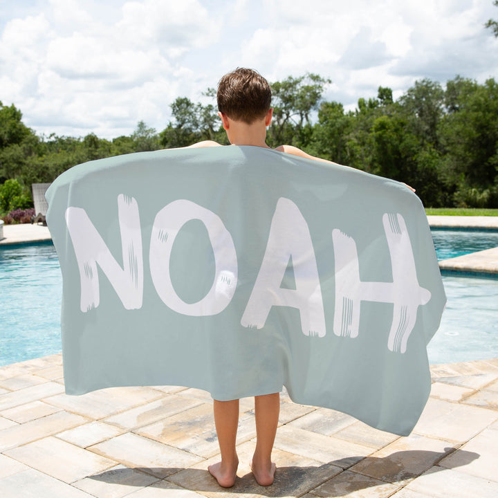 personalised kids beach towels mint