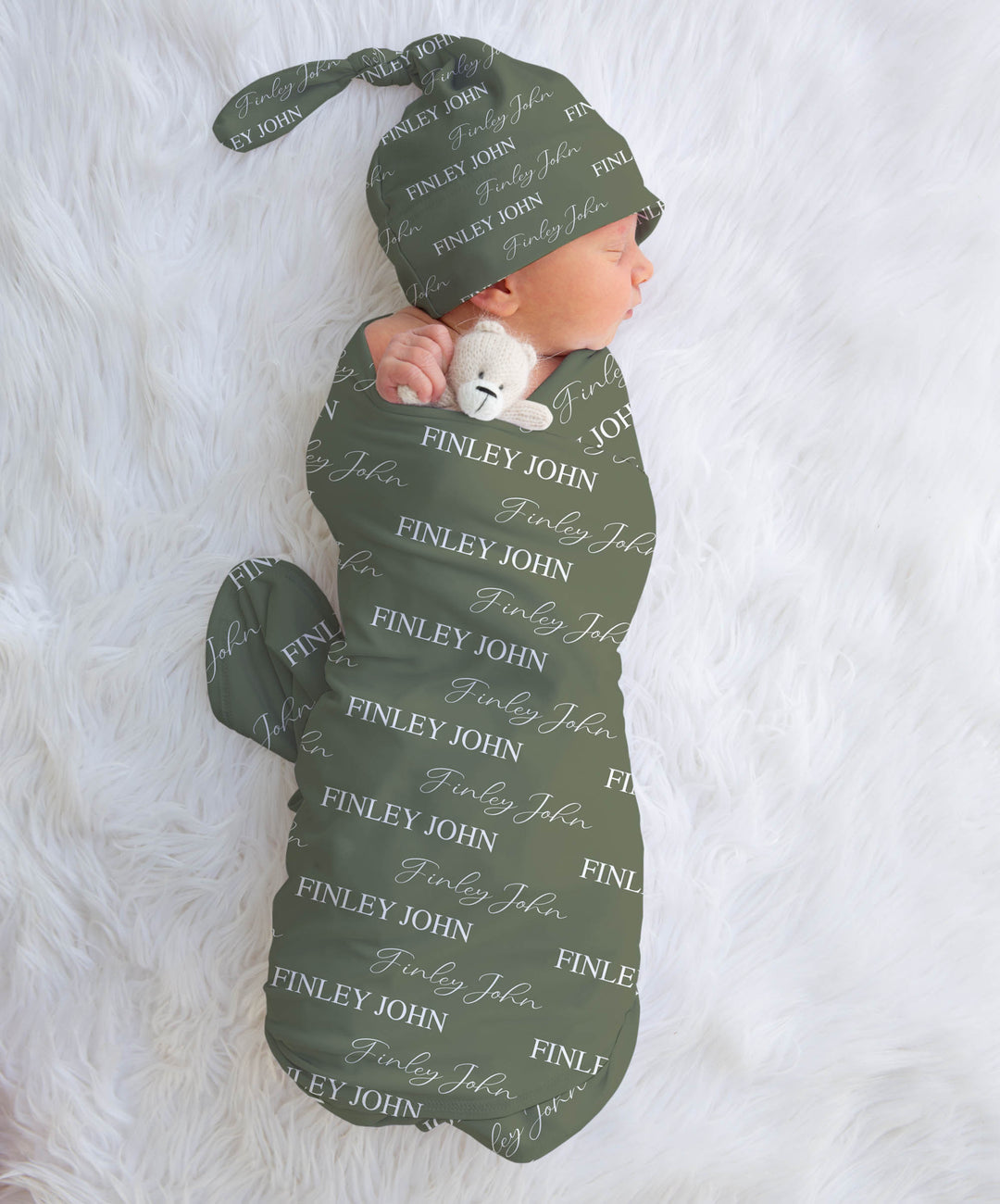 BABY NAME SWADDLE & BEANIE SET